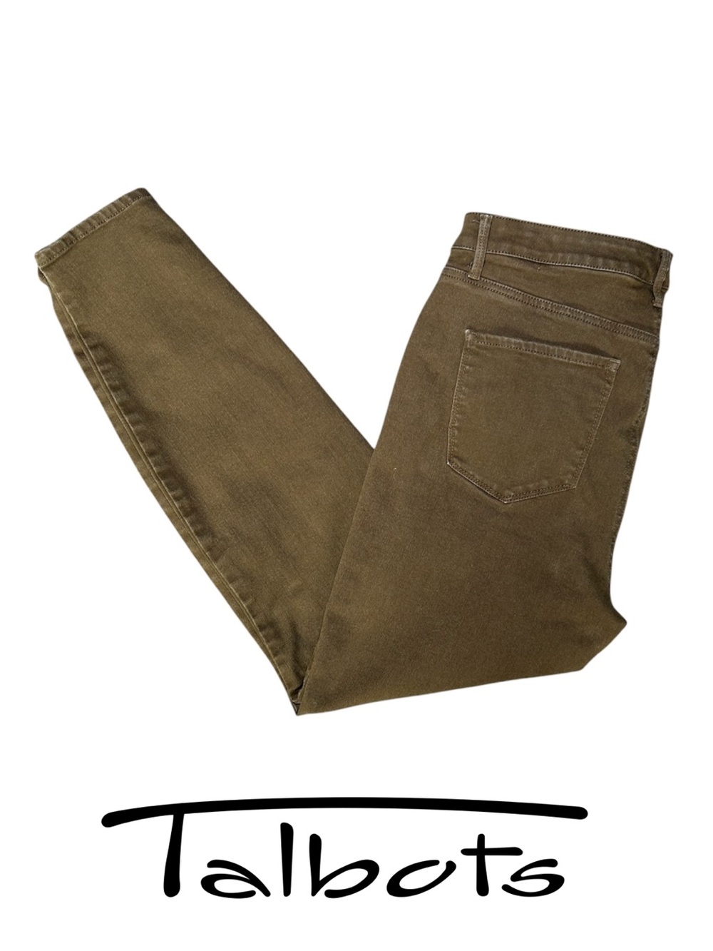 TALBOTS Women’s jeggings Jeans Sz 12 Olive Green High rise skinny stretch $109